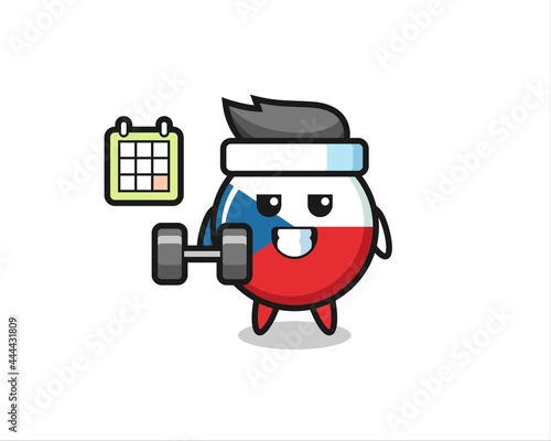 czech flag badge mascot cartoon doing fitness with dumbbell