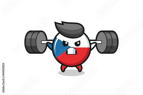czech flag badge mascot cartoon with a barbell