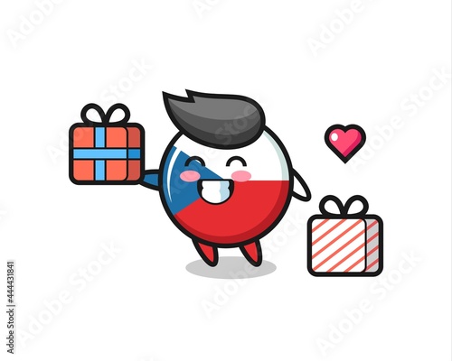 czech flag badge mascot cartoon giving the gift
