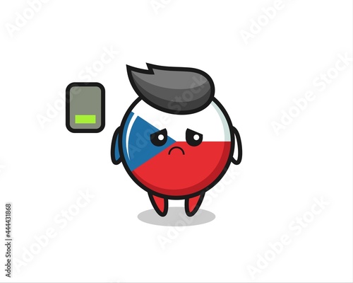 czech flag badge mascot character doing a tired gesture