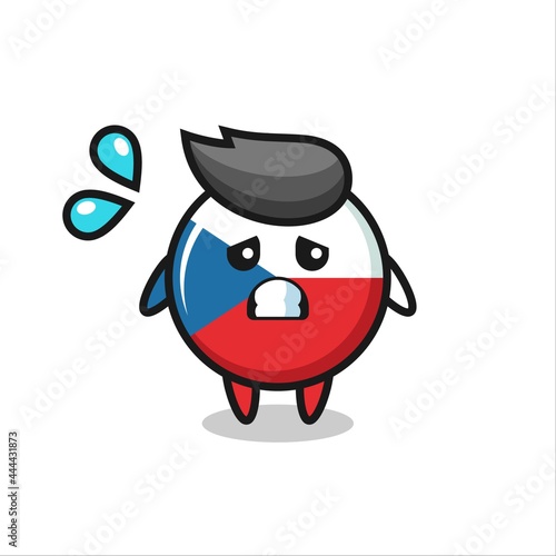 czech flag badge mascot character with afraid gesture
