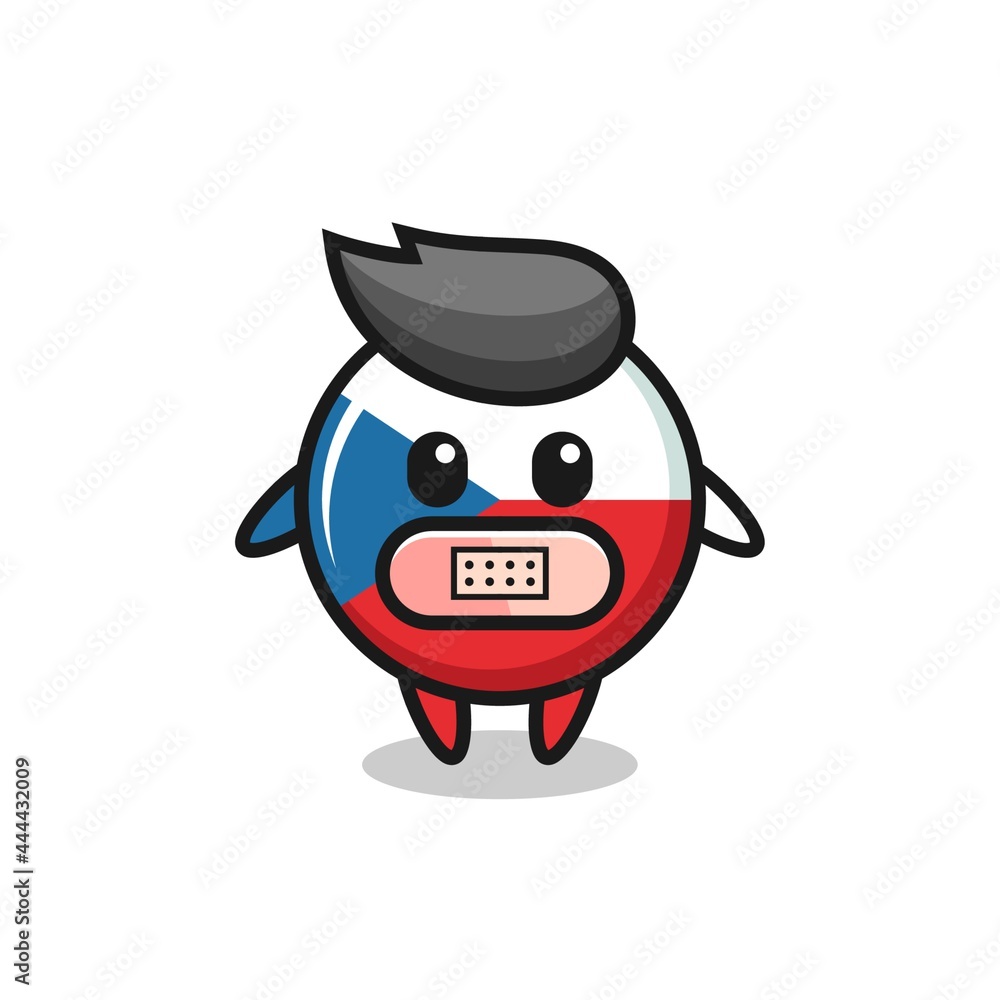 Cartoon Illustration of czech flag badge with tape on mouth Cartoon Illustration of czech flag badge with tape on mouth