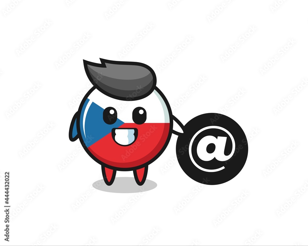 Fototapeta premium Cartoon Illustration of czech flag badge standing beside the At symbol