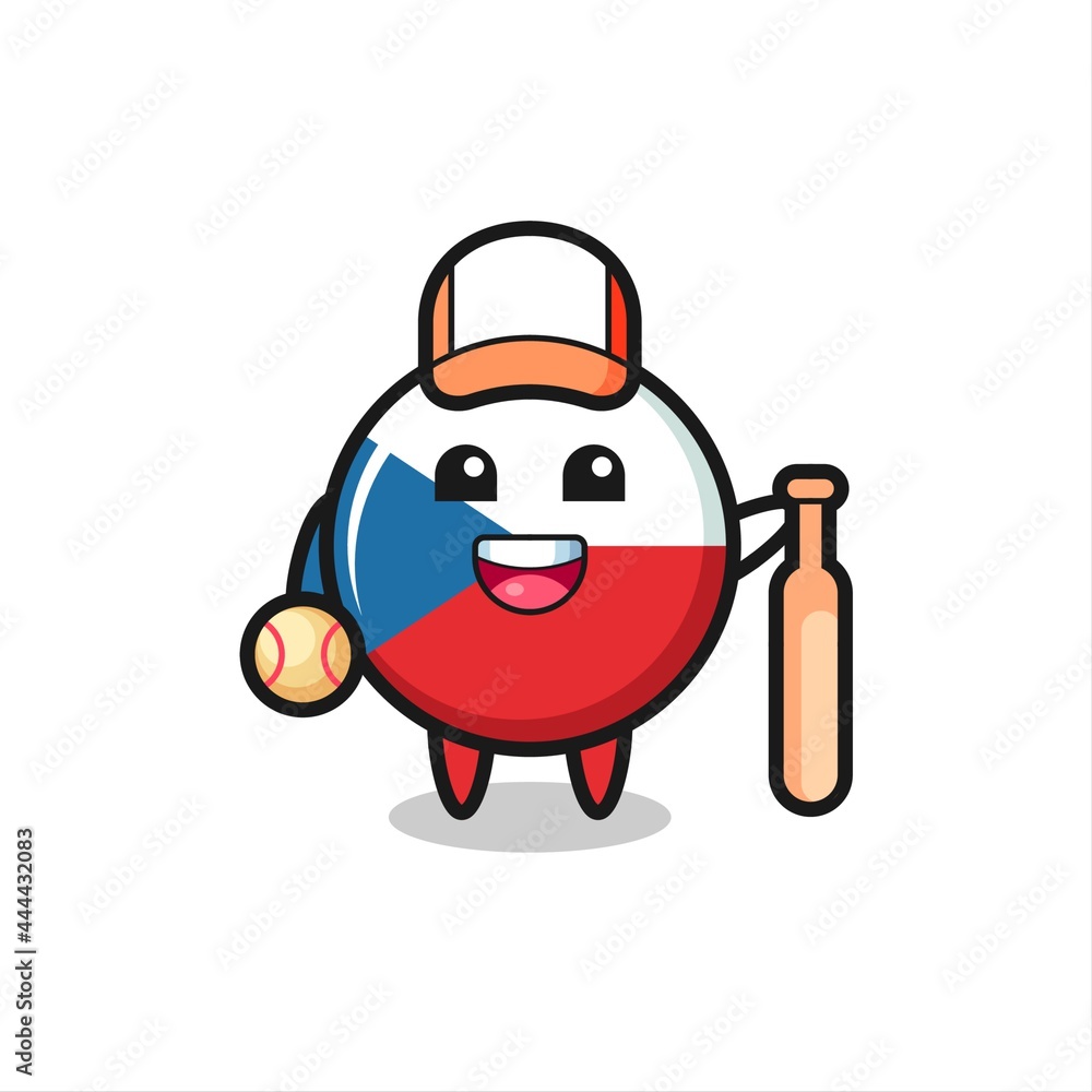 Cartoon character of czech flag badge as a baseball player