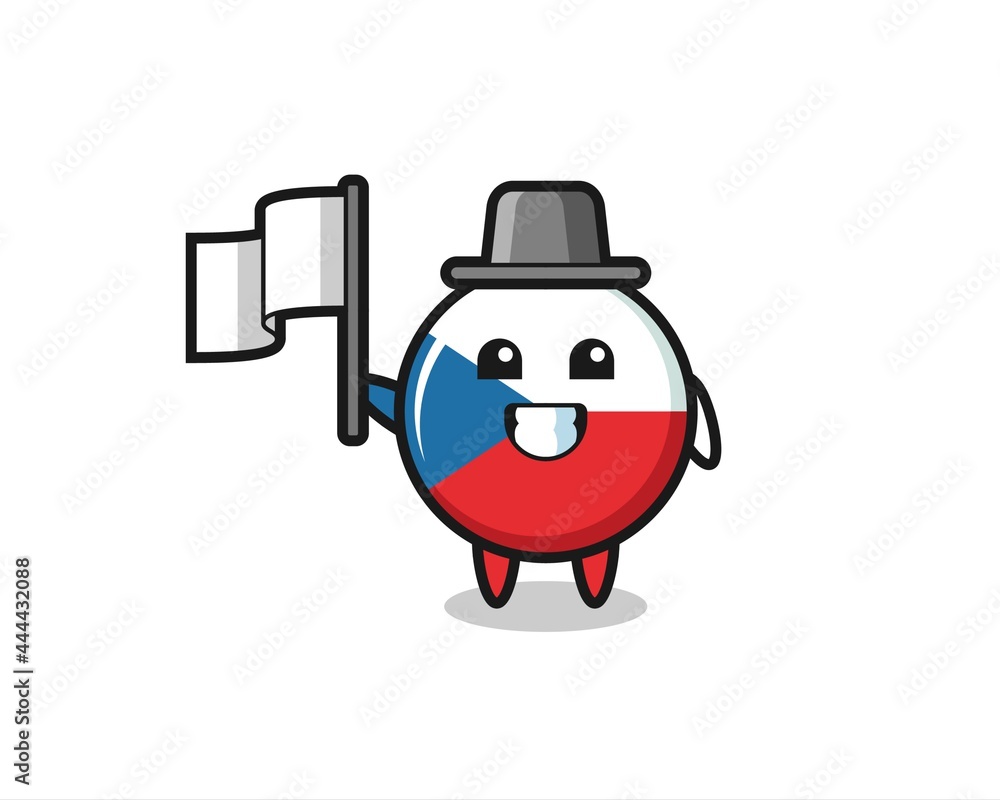 Cartoon character of czech flag badge holding a flag Cartoon character of czech flag badge holding a flag
