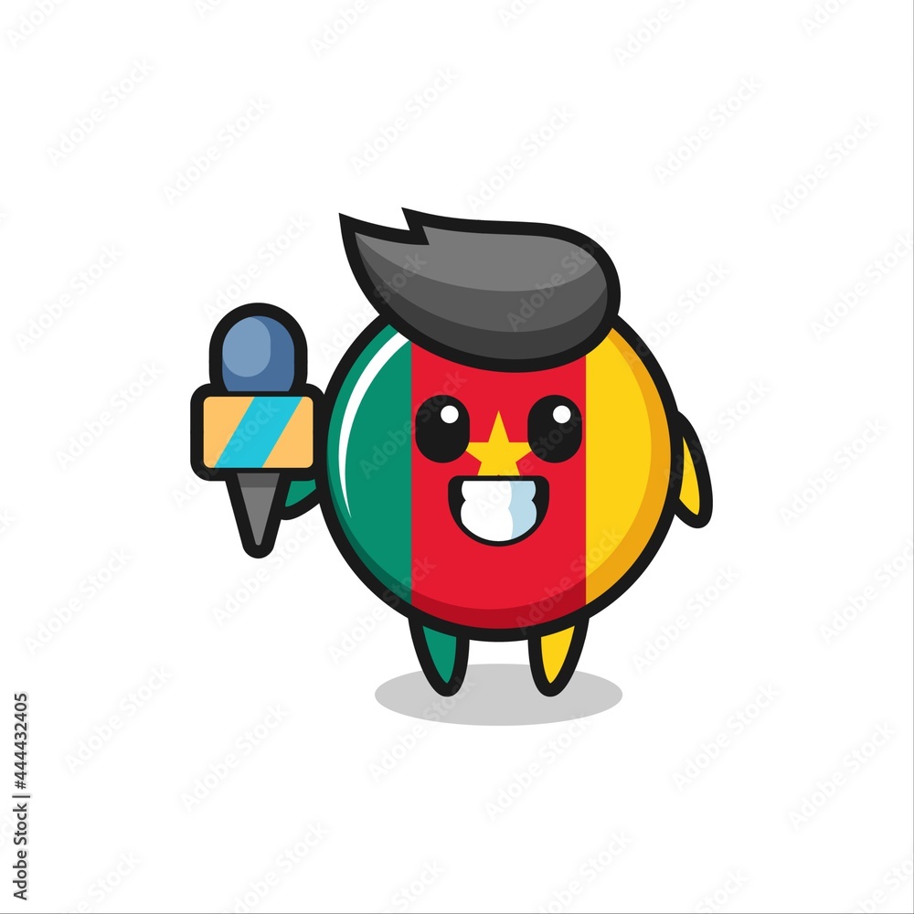Character mascot of cameroon flag badge as a news reporter
