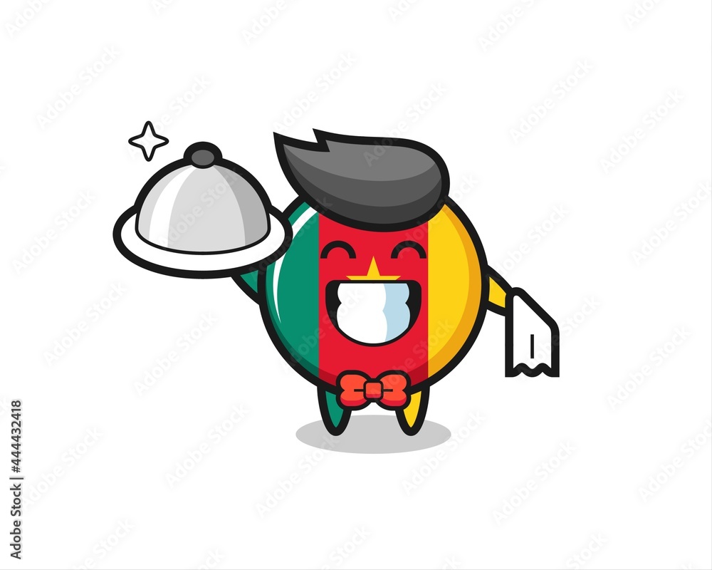 Character mascot of cameroon flag badge as a waiters Character mascot of cameroon flag badge as a waiters