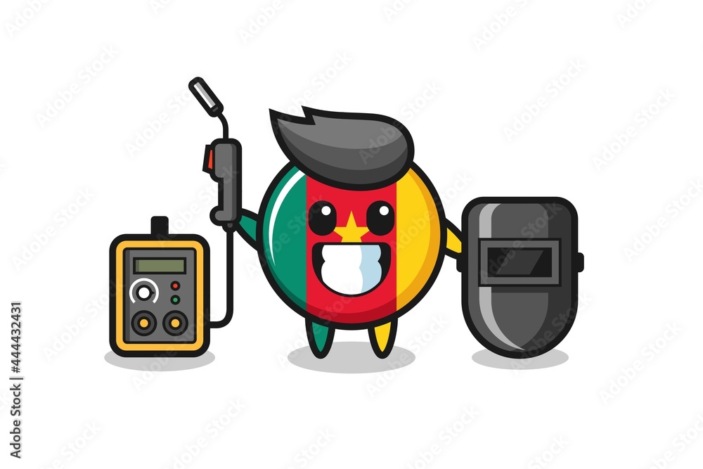 Character mascot of cameroon flag badge as a welder Character mascot of cameroon flag badge as a welder