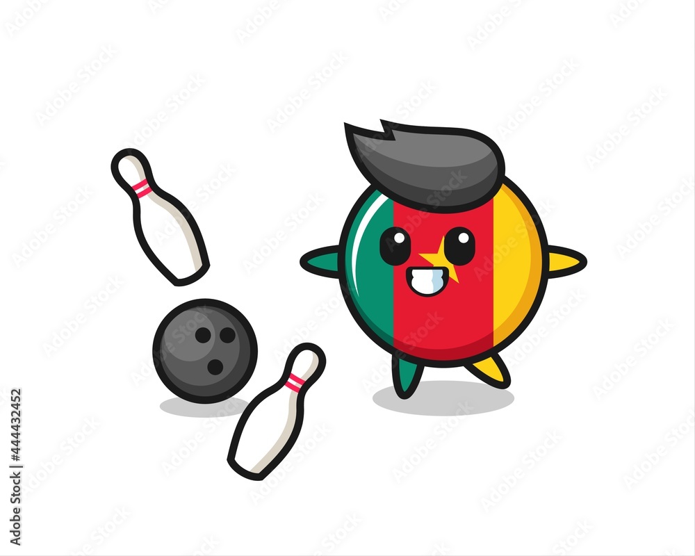 Fototapeta premium Character cartoon of cameroon flag badge is playing bowling