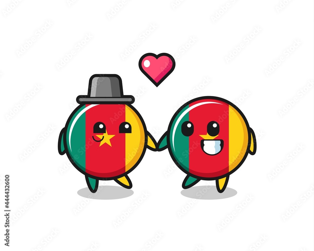 cameroon flag badge cartoon character couple with fall in love gesture cameroon flag badge cartoon character couple with fall in love gesture