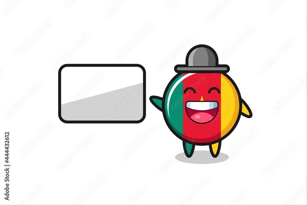 cameroon flag badge cartoon illustration doing a presentation