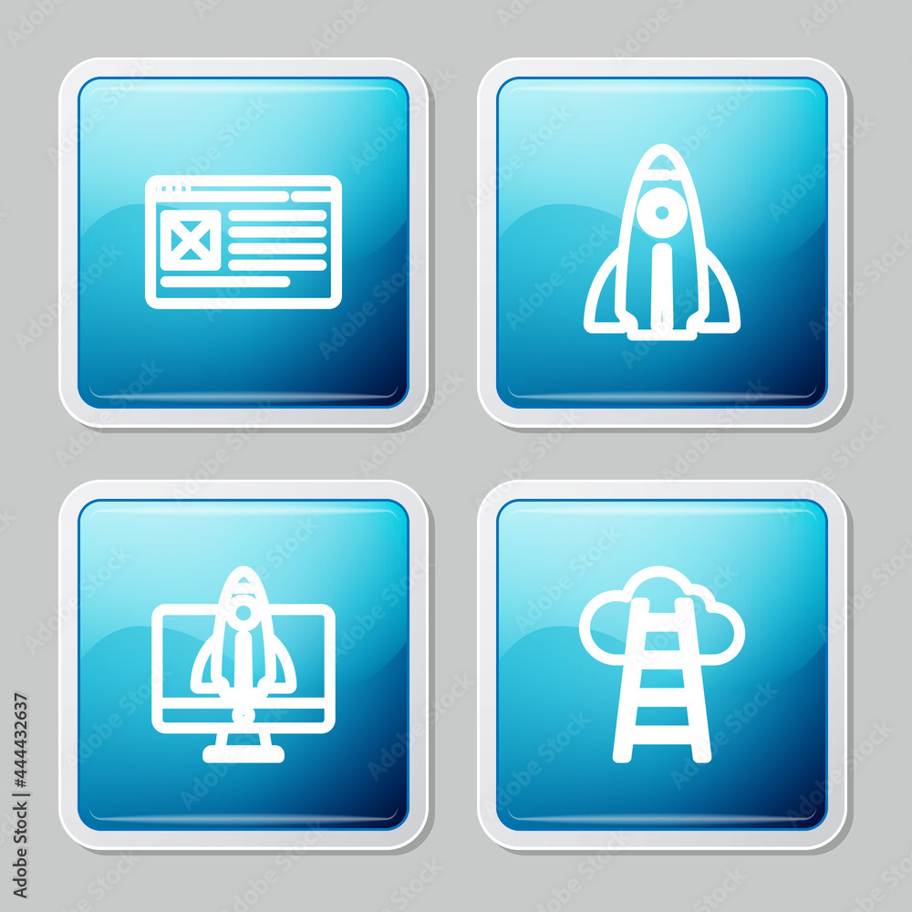 Set line Browser window, Startup project concept, and Stair with finish flag icon. Vector Set line Browser window, Startup project concept, and Stair with finish flag icon. Vector
