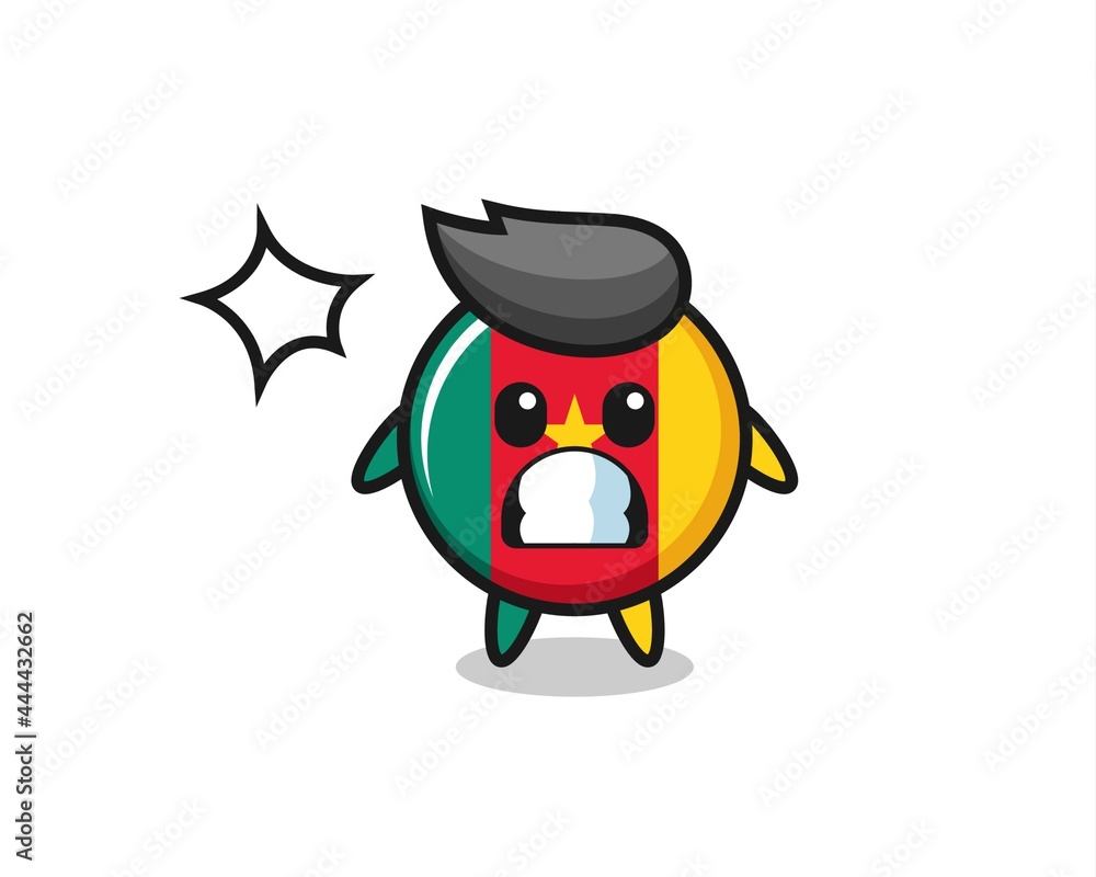 cameroon flag badge character cartoon with shocked gesture cameroon flag badge character cartoon with shocked gesture