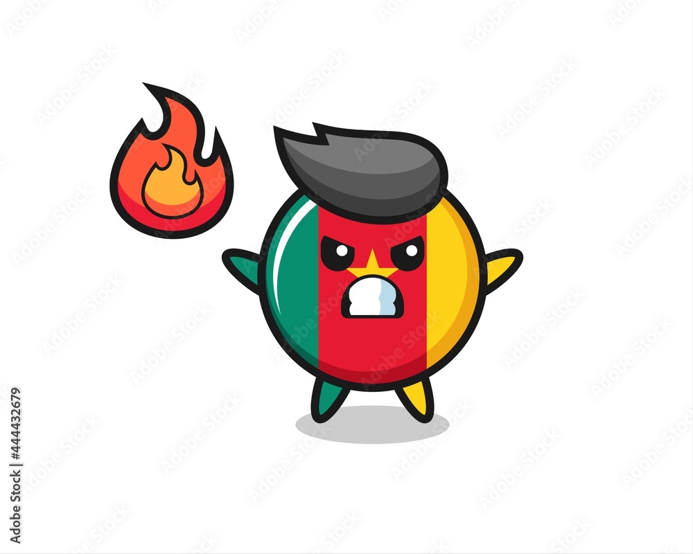 cameroon flag badge character cartoon with angry gesture