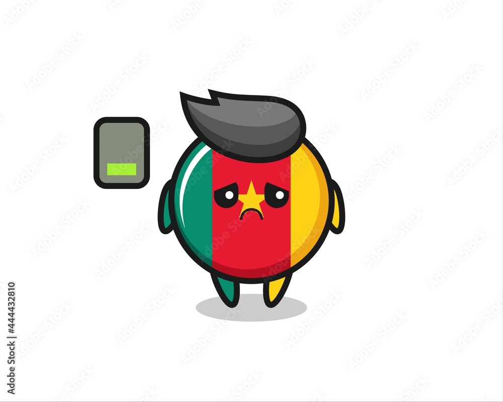 cameroon flag badge mascot character doing a tired gesture cameroon flag badge mascot character doing a tired gesture