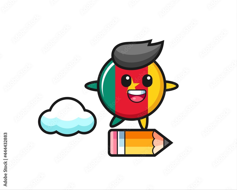 cameroon flag badge mascot illustration riding on a giant pencil cameroon flag badge mascot illustration riding on a giant pencil