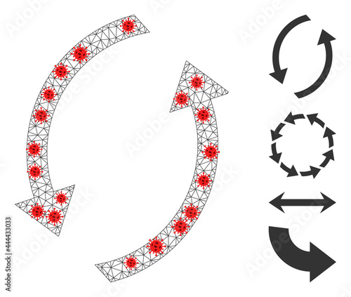 Polygonal refresh with lockdown style. Mesh carcass refresh image in lowpoly style with combined linear items and red coronavirus items. Vector model is created from refresh with coronavirus nodes.