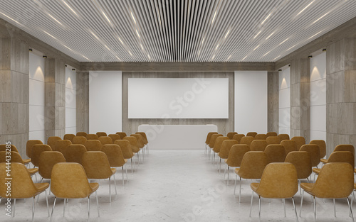 Empty auditorium room interior with screen 3D rendering photo