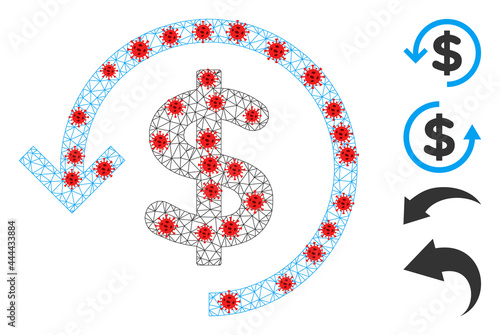 Polygonal refund in lockdown style. Polygonal carcass refund image in low poly style with combined lines and red infection centers. Vector model is created from refund with infection items.