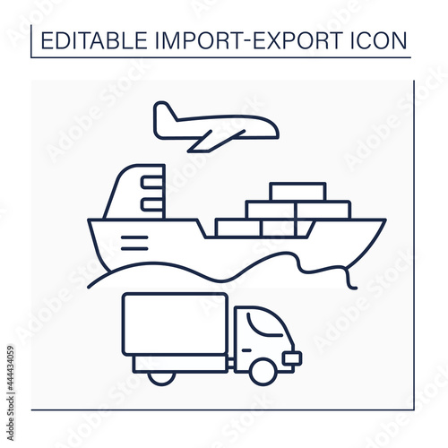 Ship line icon. Vessel of considerable size for deep-water navigation. Import and export concept. Isolated vector illustration. Editable stroke photo