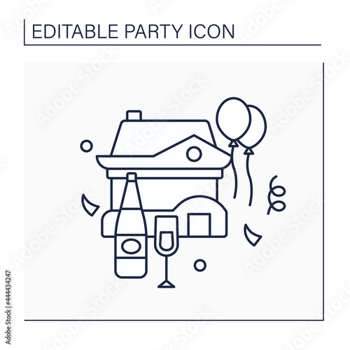 Housewarming line icon. Celebration in honor of buying new residence. Celebrating concept. Isolated vector illustration. Editable stroke