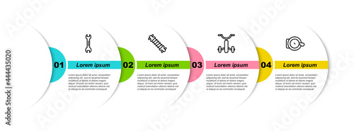 Set line Wrench spanner, Bicycle suspension, for kids and bell. Business infographic template. Vector