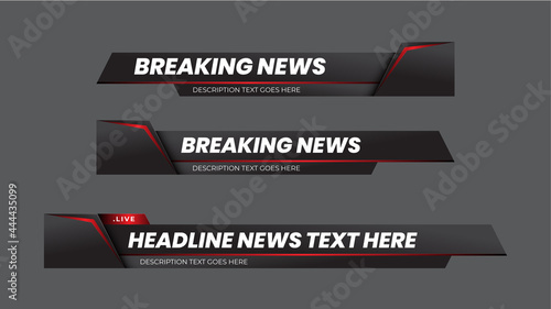 Breaking news lower third with modern futuristic red and black background. Lower Third TV News Bars Set Vector. News alerts, video streaming photo