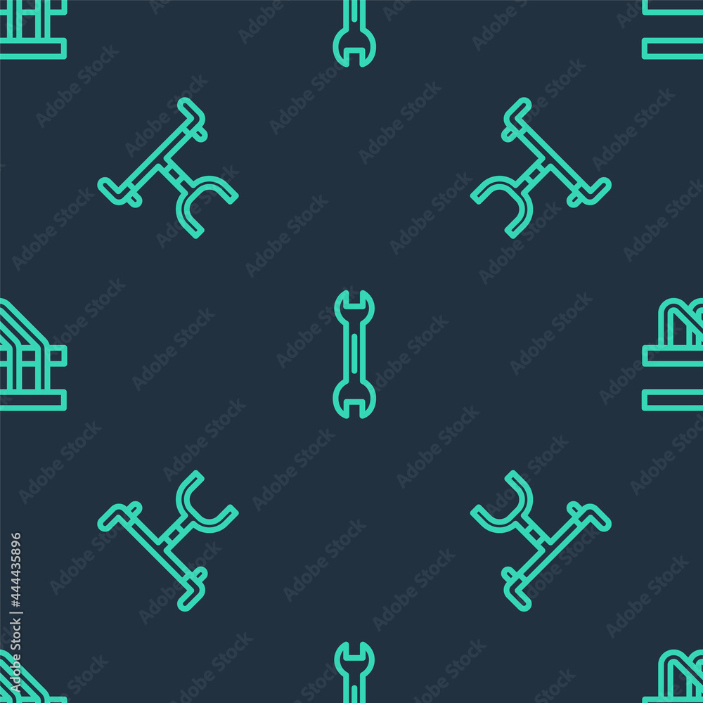 Set line Wrench spanner, Bicycle handlebar and parking on seamless pattern. Vector Set line Wrench spanner, Bicycle handlebar and parking on seamless pattern. Vector
