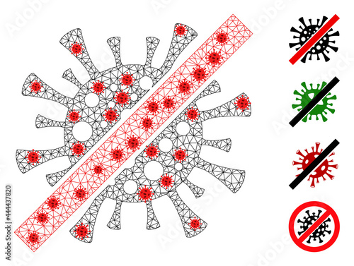 Polygonal remove covid virus using lockdown style. Polygonal wireframe remove covid virus image in low poly style with structured linear items and red infection items.