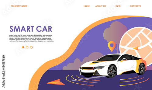 Smart self-driving car concept. Autonomous autopilot smart driverless electric car self-driving. Vector illustration