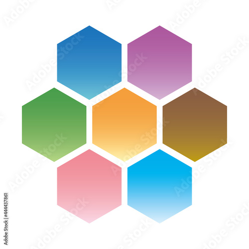 六角形_ハニカム構造_蜂の巣_ハニカム_巣_ハチの巣_カラフル_青_紫_茶色_オレンジ_ピンク_水色_緑_集合 colorful honeycomb hexagon image illust