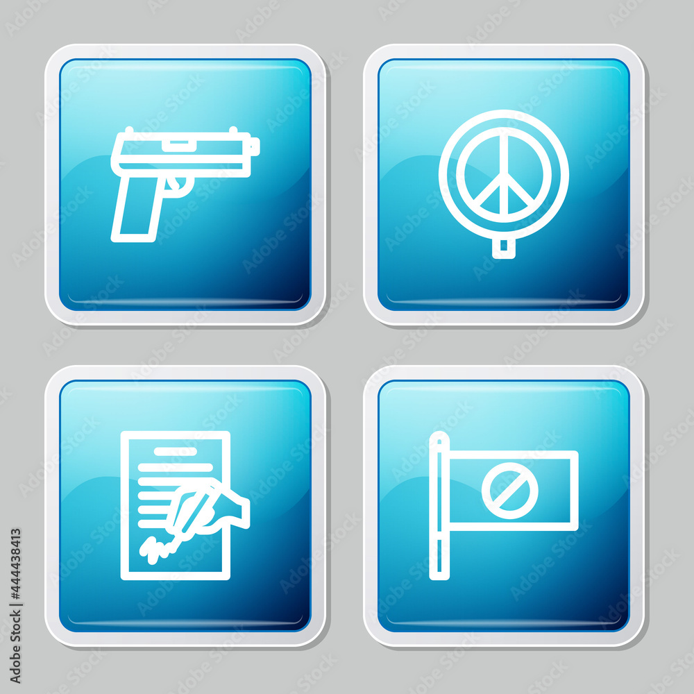 Set line Pistol or gun, Peace, Petition and Protest icon. Vector Set line Pistol or gun, Peace, Petition and Protest icon. Vector