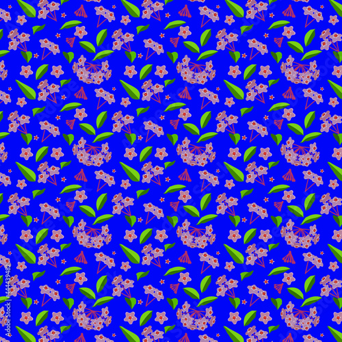Pattern with Hoya carnosa plant on a blue background © Elizaveta