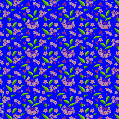 Pattern with Hoya carnosa plant on a blue background