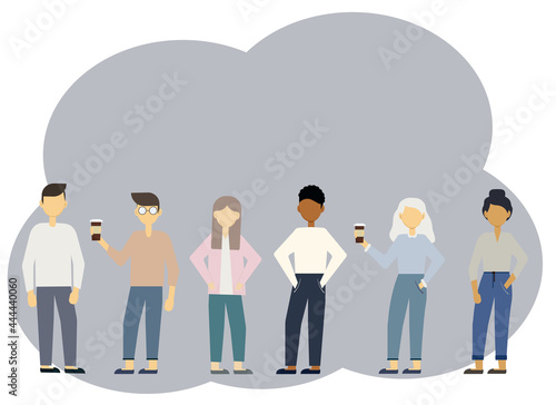 Illustration of multi-ethnic stylish men and women. Communication
