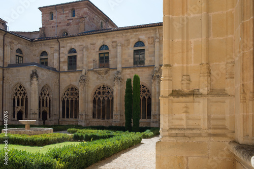 Beautiful archade and garden at San Salvador Monastery at Ona, Merindades, Burgos, Spain, Europe photo