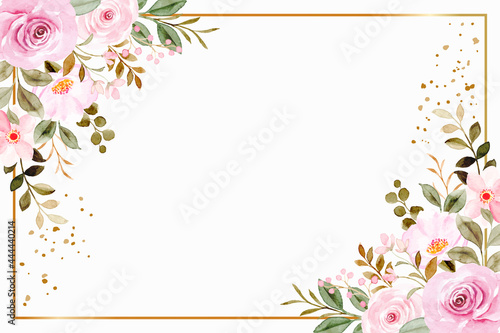 Pink flower frame background with watercolor photo