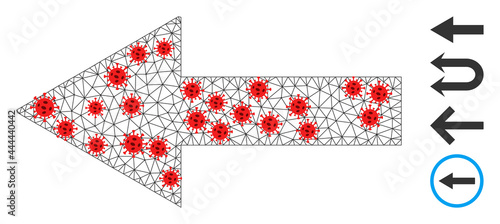 Polygonal arrow left in lockdown style. Polygonal wireframe arrow left image in low poly style with structured linear items and red infection items.