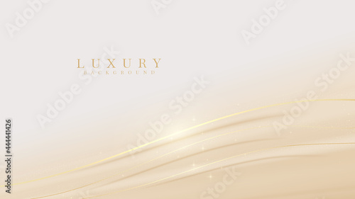 Elegant pastel light brown abstract background combined with golden line curve elements. modern luxury design template vector illustration.