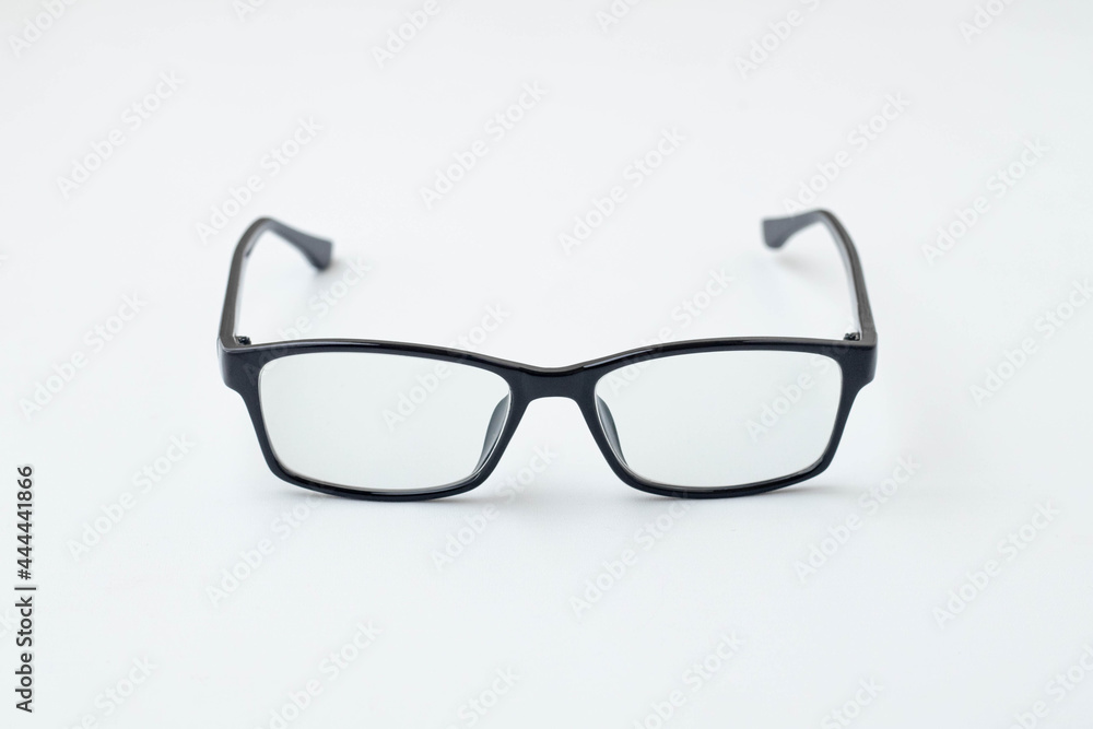Black frame glasses isolated on white background. white board Black frame glasses isolated on white background. white board