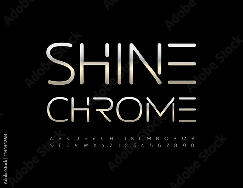 Vector Shine Crome Font. Metallic Alphabet Letters and Numbers
