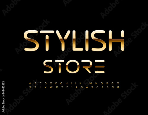 Vector premium banner Stylish Store. Elegant Gold Alphabet Letters and Numbers set. Chic creative Font