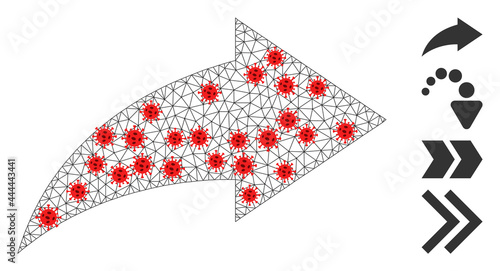 Mesh redo in outbreak style. Mesh carcass redo image in lowpoly style with structured linear items and red covid items. Vector model is created from redo with covid items.