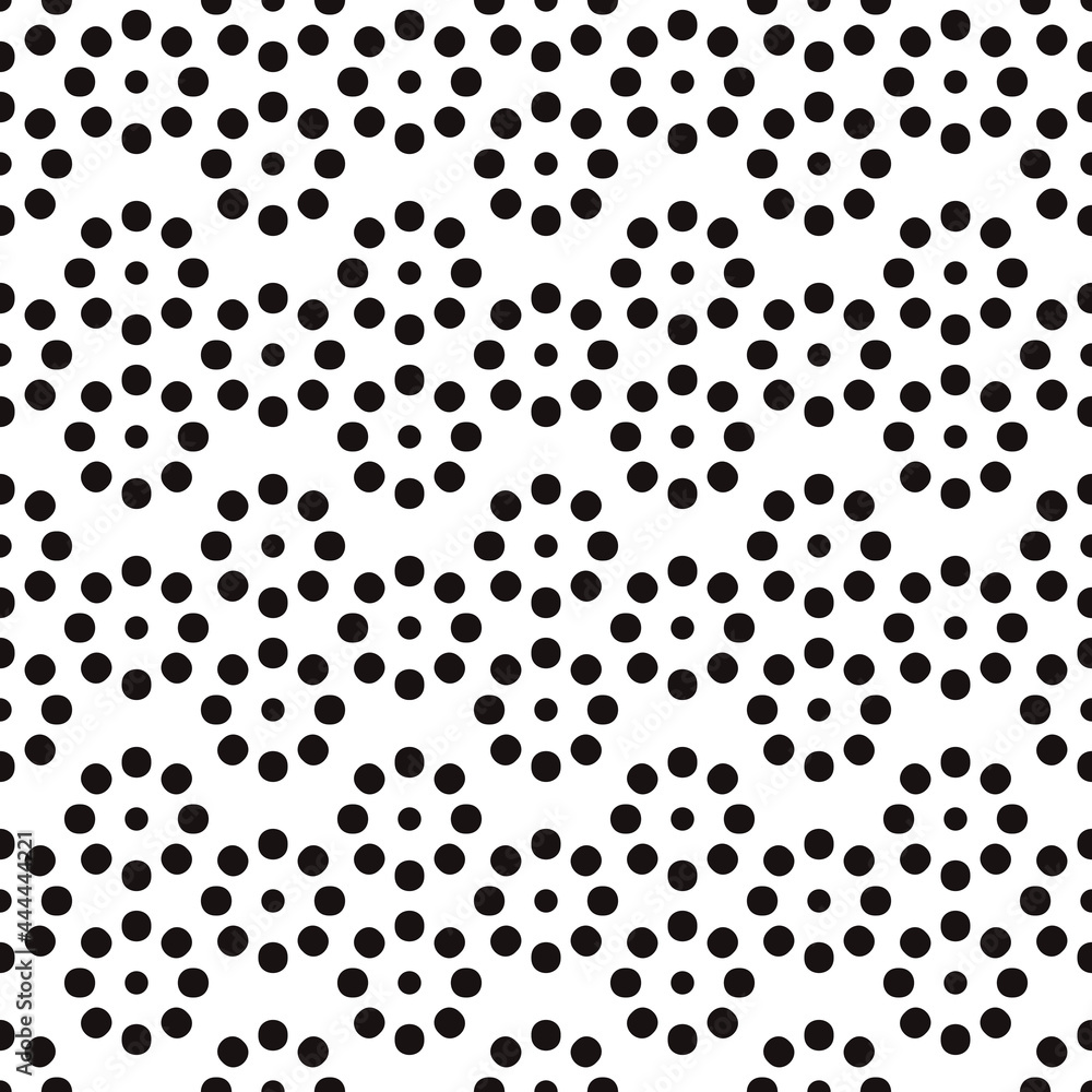 Circle dots seamless ornament. Vector wallpaper with black dots. Dots standing in a circle making a repeating pattern.