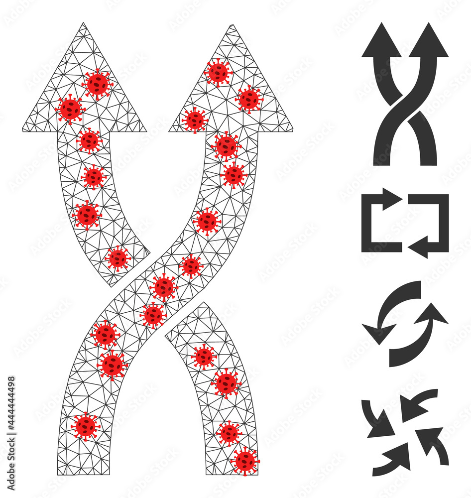 Mesh shuffle arrows up in infection style. Mesh carcass shuffle arrows up image in low poly style with connected linear items and red infectious items. Mesh shuffle arrows up in infection style. Mesh carcass shuffle arrows up image in low poly style with connected linear items and red infectious items.