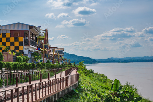loei-Thailand-24 oct 2020:Chiang khan cityscape building with landscape view of maeklong river at loei thailand.Chiang Khan is an old town and a very popular destination for Thai tourists