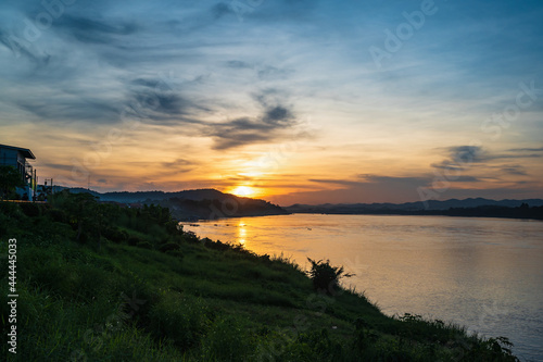 Beautiful Landscape and sutset of Mekhong river between thailand and laos from Chiang Khan District.The Mekong  or Mekong River  is a trans-boundary river in East Asia and Southeast Asia