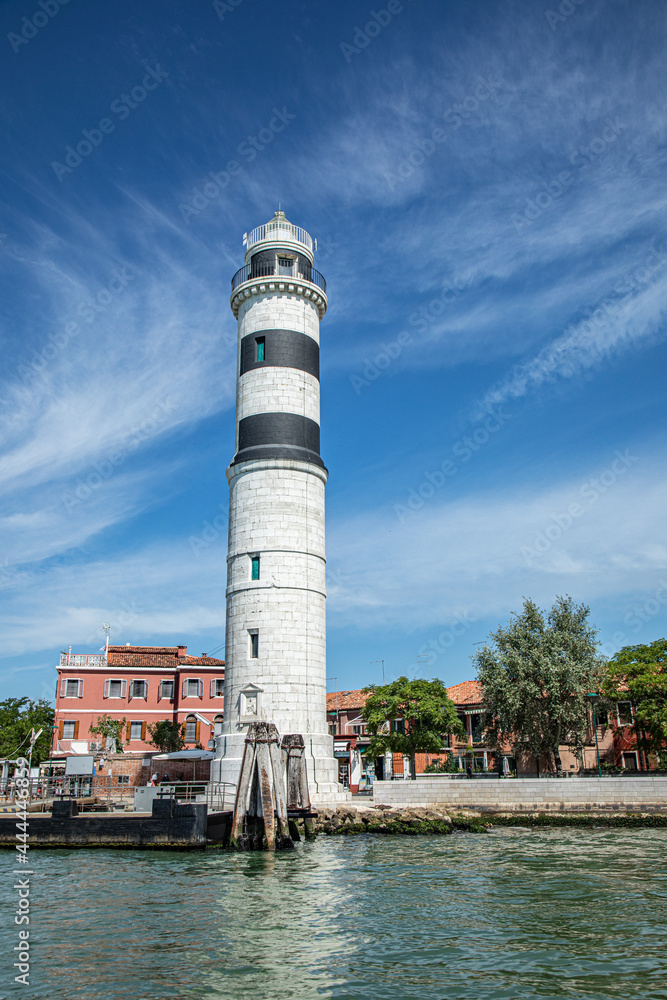 lighthouse in Murano, the island of venice with historic glass blowing industry.