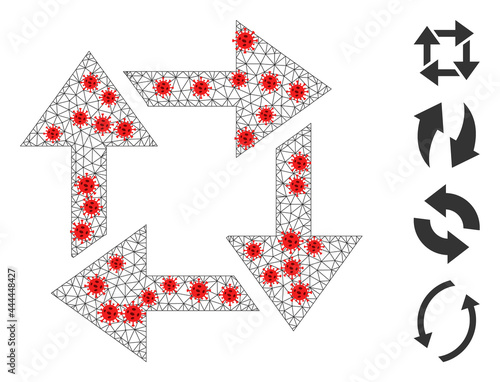 Polygonal recycle with lockdown style. Polygonal carcass recycle image in lowpoly style with combined lines and red infectious elements. Vector structure is created from recycle with infectious nodes.