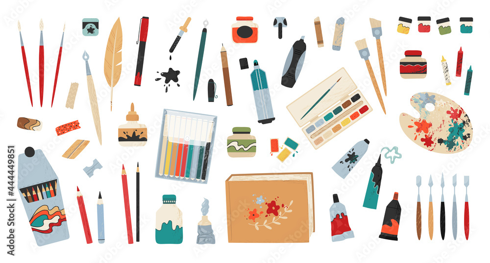 Art accessories. Artist painting tools and drawing supplies